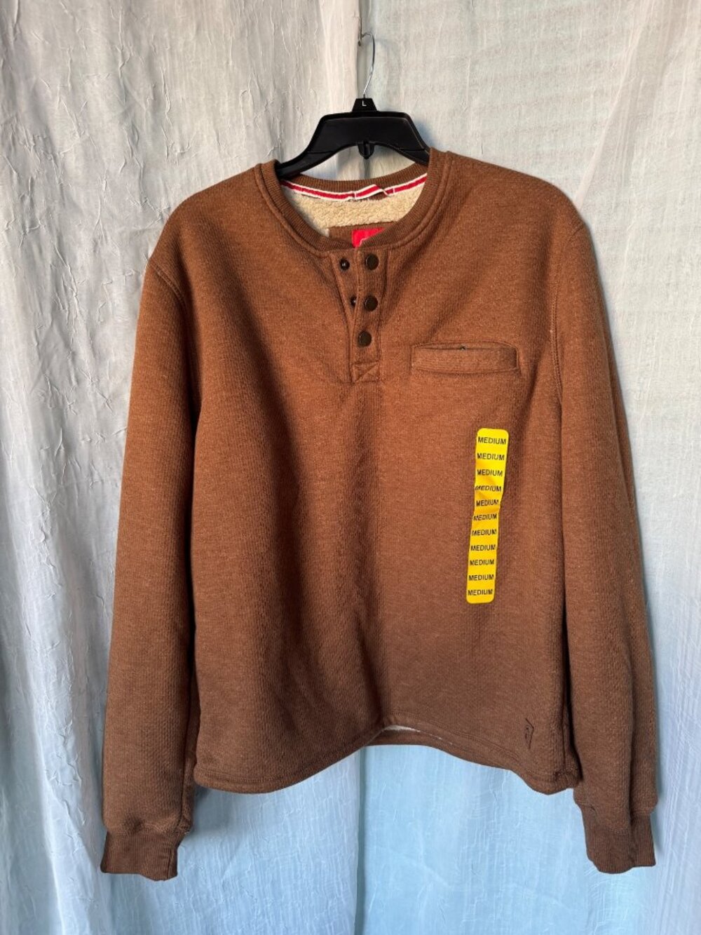 NWT Coleman Men's Medium Sherpa Lined Waffle Henley Shirt Copper Brown